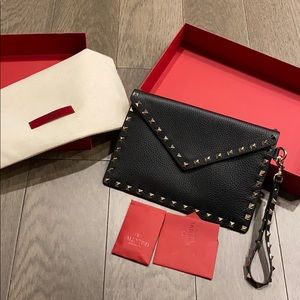 (SOLD)Valentino Black Rockstud Clutch/Wristlet